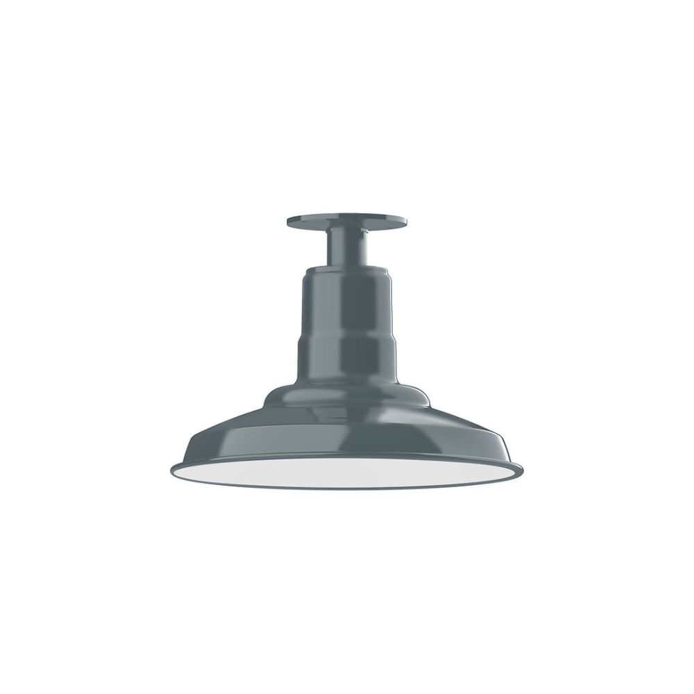 Montclair Lightworks FMB182-40-G05 12" Warehouse shade, flush mount ceiling light with clear glass and cast guard, Slate Gray
